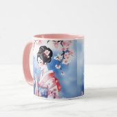 Mug Femme japonaise avec un papillon bleu (Devant gauche)