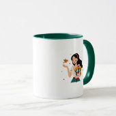 Mug Femme joyeuse avec boug d'oiseaux et de fleurs (Devant droit)