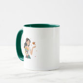 Mug Femme joyeuse avec boug d'oiseaux et de fleurs (Devant gauche)