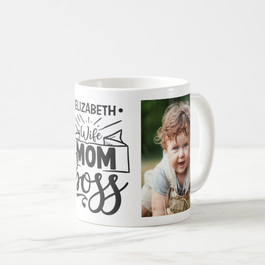 Mug Femme mère patron personnalisé nom 2 photo (Devant droit)