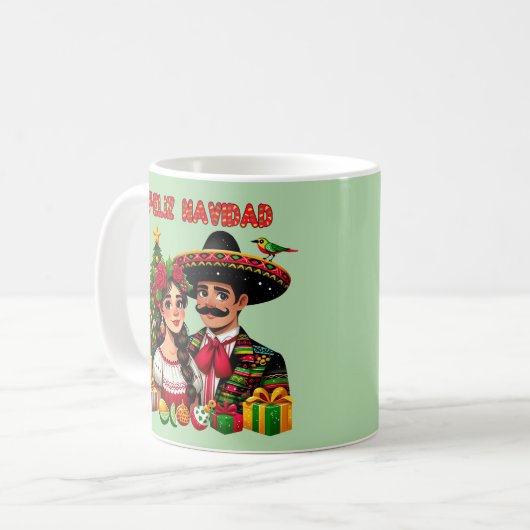 Mug Femme mexicaine arbre de Noël Feliz Navidad art (Devant gauche)