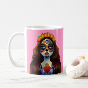 Mug Femme mystérieuse au crâne de sucre