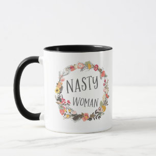 Mug Femme Nasty Whimsical Floral Wreath Typograpie Art