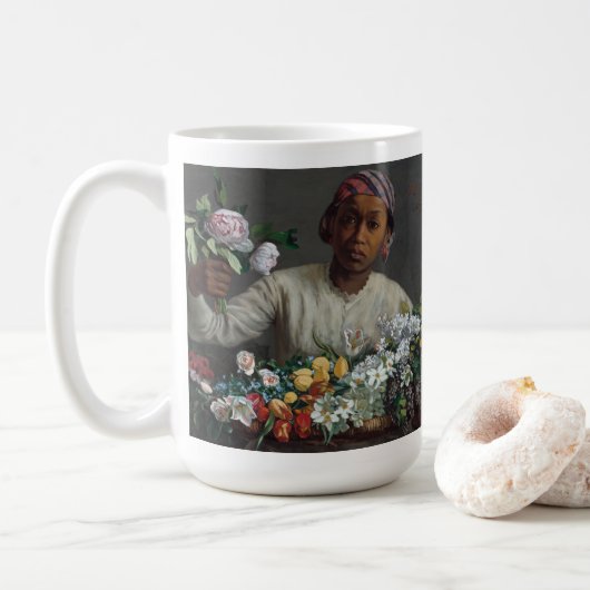 Mug Femme noire avec des pivoines | Fré dé ric Bazil (Avec donut)