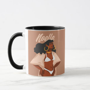 Mug Femme noire, Bikini blanc, Prêt plage