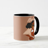 Mug Femme noire, Bikini blanc, Prêt plage (Devant droit)