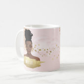 Mug Femme noire, Feuille d'or Tropicale & Nuances, Ros (Devant gauche)