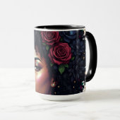 Mug Femme noire florale foncée Afro (Devant droit)