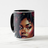 Mug Femme noire florale foncée Afro (Devant gauche)