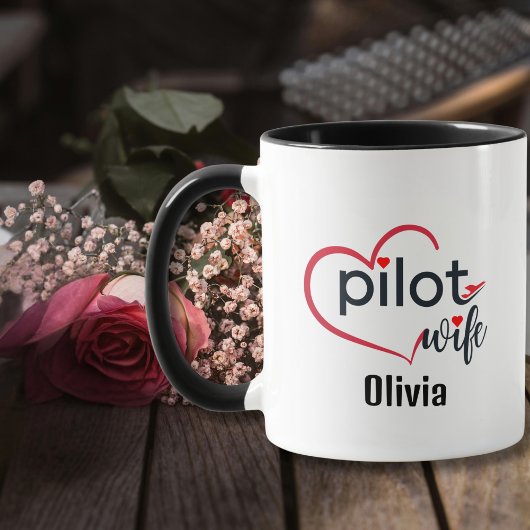 Mug Femme pilote, Coeur & Avion, Simple Moderne