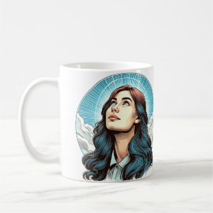 Mug Femme qui regarde vers le ciel Illustration couleu
