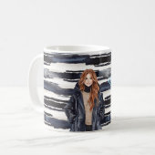 Mug Femme rousse rayures bleues  (Devant gauche)