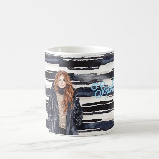 Mug Femme rousse rayures bleues  (Centre)
