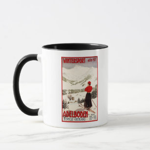 Mug Femme Skier Surplombant Adelboden Poster
