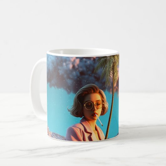 Mug Femme surréaliste avec palmier (Devant gauche)
