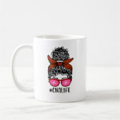 Mug Femmes Infirmière vie RN LPN CNA Messy Bun (Gauche)