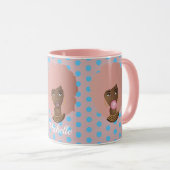 Mug Femmes noires avec Afro rose, Bubblegum et points  (Devant droit)