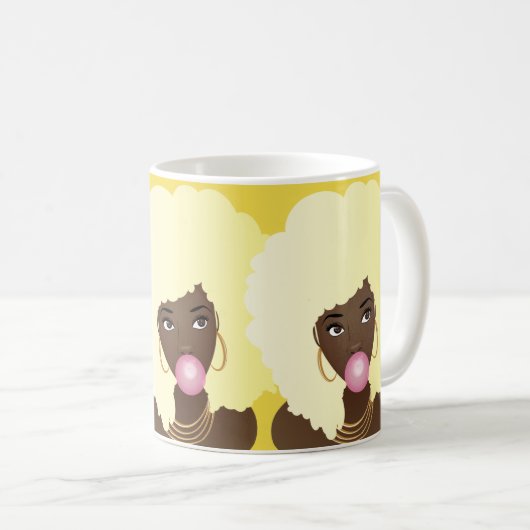Mug Femmes noires, Bubblegum, Blonde Afro Art, Jaune (Devant droit)