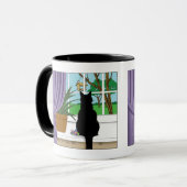 Mug Fenêtre Chat noir regardant dehors (Devant gauche)