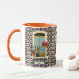 Mug Fenêtre de la maison de Lisbonne avec plantes et c