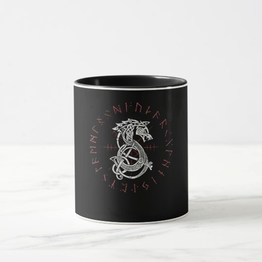 Mug Fenrir Wolf D'Odin Celtic Norse Runes Distorties (Centre)