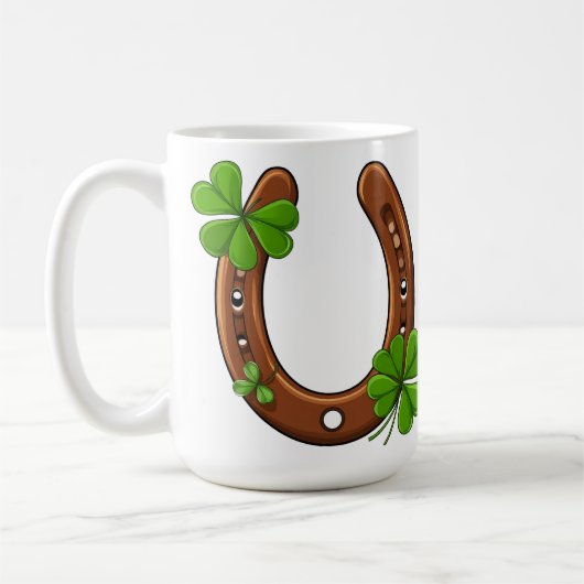 Mug Fer à Cheval Chanceux Avec Trèfles Verts (Gauche)
