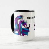 Mug Fer Dragon Bleu Noir Violet Sur Garde Amusant (Devant gauche)