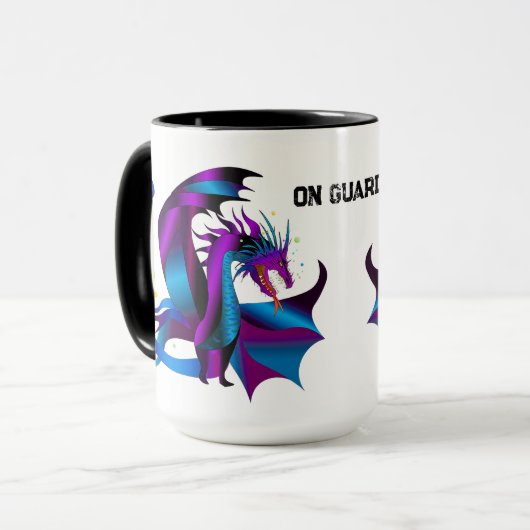 Mug Fer Dragon Bleu Noir Violet Sur Garde Amusant (Devant gauche)