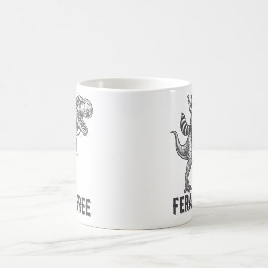 Mug Feral and Free Raccoon Riding a T-Rex Funny Retro (Centre)