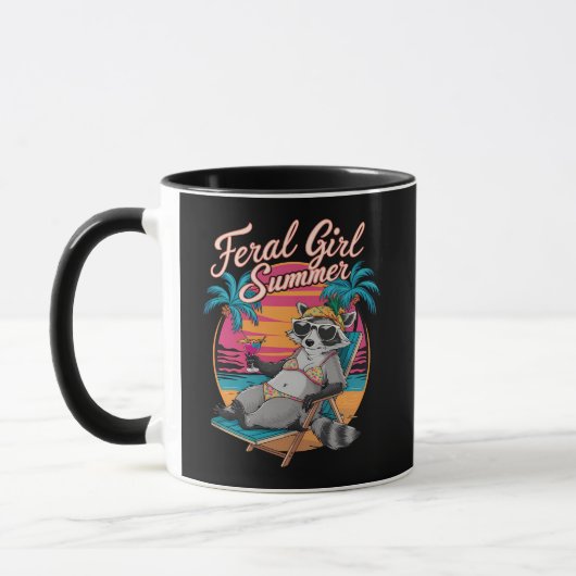 Mug Feral Girl Summer Beach Funny Raccoon (Gauche)