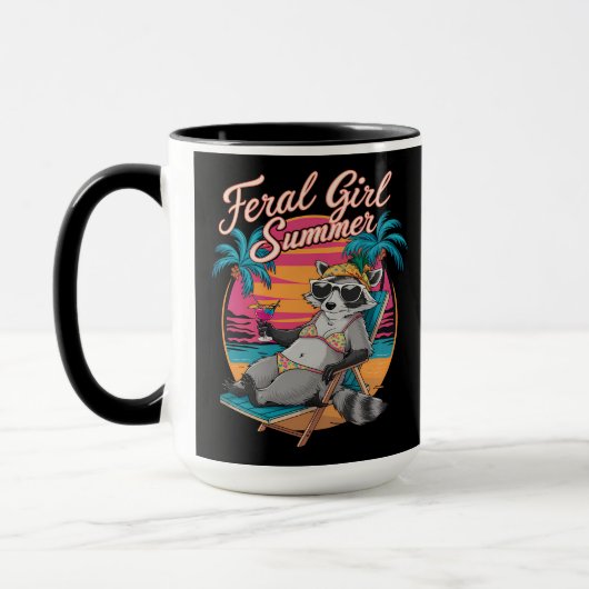 Mug Feral Girl Summer Beach Funny Raccoon (Gauche)