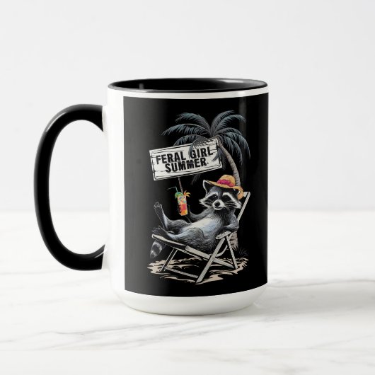 Mug Feral Girl Summer Beach Funny Raccoon (Gauche)