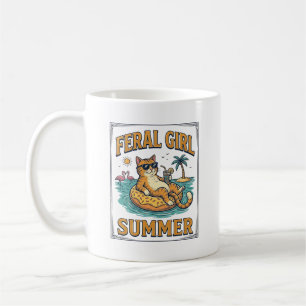 Mug Feral Girl Summer Cat Float Vintage Shirt Design_1