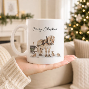 Mug Ferme de Noël Cheval Animaux Hiver