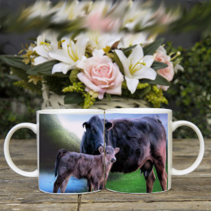 Mug Ferme de pâturage de ranch de veau de vache Black