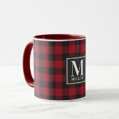 Mug Ferme moderne Red Buffalo Check Monogramme (Devant gauche)