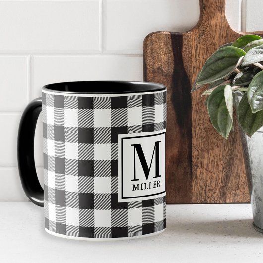 Mug Ferme Moderne Vérifié Noir Buffle Monogrammé
