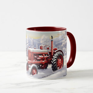 Mug Ferme Tracteur rouge frais Paysage hivernal