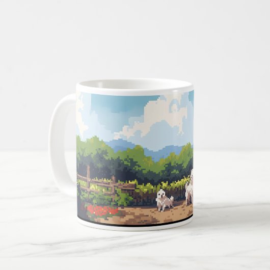 Mug Fermier, Chien Et Ferme En Pixel (Devant gauche)