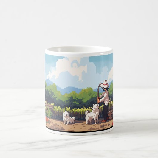 Mug Fermier, Chien Et Ferme En Pixel (Centre)