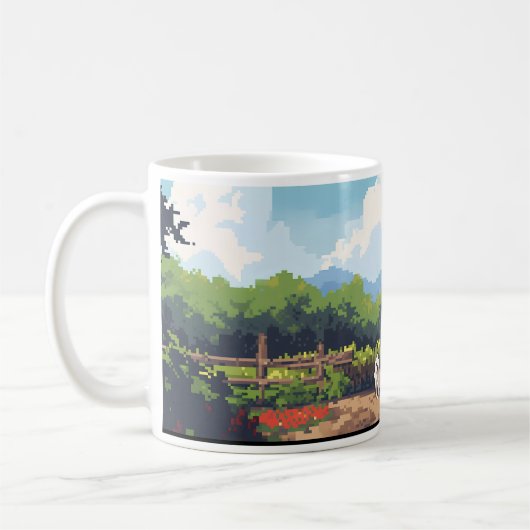 Mug Fermier, Chien Et Ferme En Pixel (Gauche)
