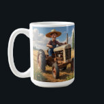 Mug Fermier sur tracteur<br><div class="desc">Cette tasse à café est équipée d'un fermier joyeux qui roule sur son tracteur.</div>