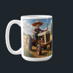 Mug Fermier sur tracteur<br><div class="desc">Cette tasse à café est équipée d'un fermier joyeux qui roule sur son tracteur.</div>