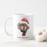 Mug Festif aquarelle Dachshund Père Noël Noël<br><div class="desc">Joyeux Howlidays ! Célébrez les vacances avec cette mignonne tasse à thème pour chien. Il dispose d'un dachshund aquarelle portant un chapeau de Père Noël. Personnalisez en ajoutant des noms,  des dates ou des messages. Cette tasse de beagle de vacances sera parfait comme un cadeau.</div>