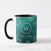 Mug Festif Blue Foil Snowflakes Monogramme Nom (Gauche)