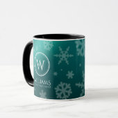 Mug Festif Blue Foil Snowflakes Monogramme Nom (Devant gauche)