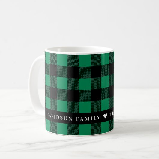 Mug Festif Buffle vert Plaid personnalisé Monogramme d (Devant gauche)