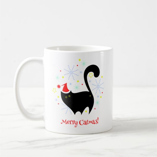 Mug Festif Chat noir à Santa Hat Joyeux Catmas (Gauche)
