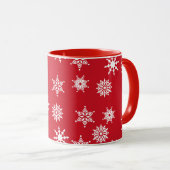 Mug Festif de Noël Rouge & Blanc Snowflakes Étoiles (Devant droit)