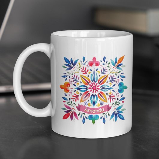 Mug Festif folklor art monogramme floral Noël